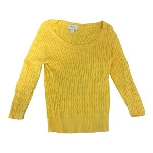 LOFT Women's Bright Yellow Cable Knit Sweater 3/4 Sleeve